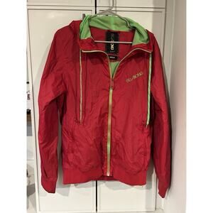 Billabong Windbreaker Jacket Mens M Red Green Hooded Full Zip Retro Surf  y2k